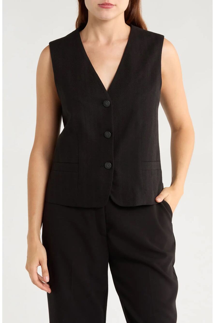 Rag & Bone Albany Solid Cotton & Linen Vest - Black - Size Extra Extra Small